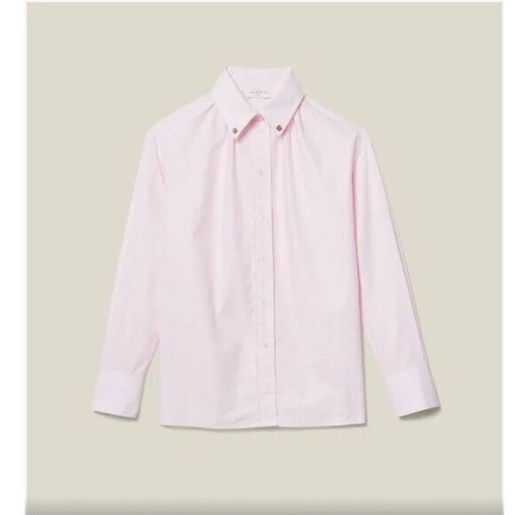 Sandro Women Shirt  French Casual Sz 0 Pink And White Striped Jeweled Button NWT - Picture 4 of 16